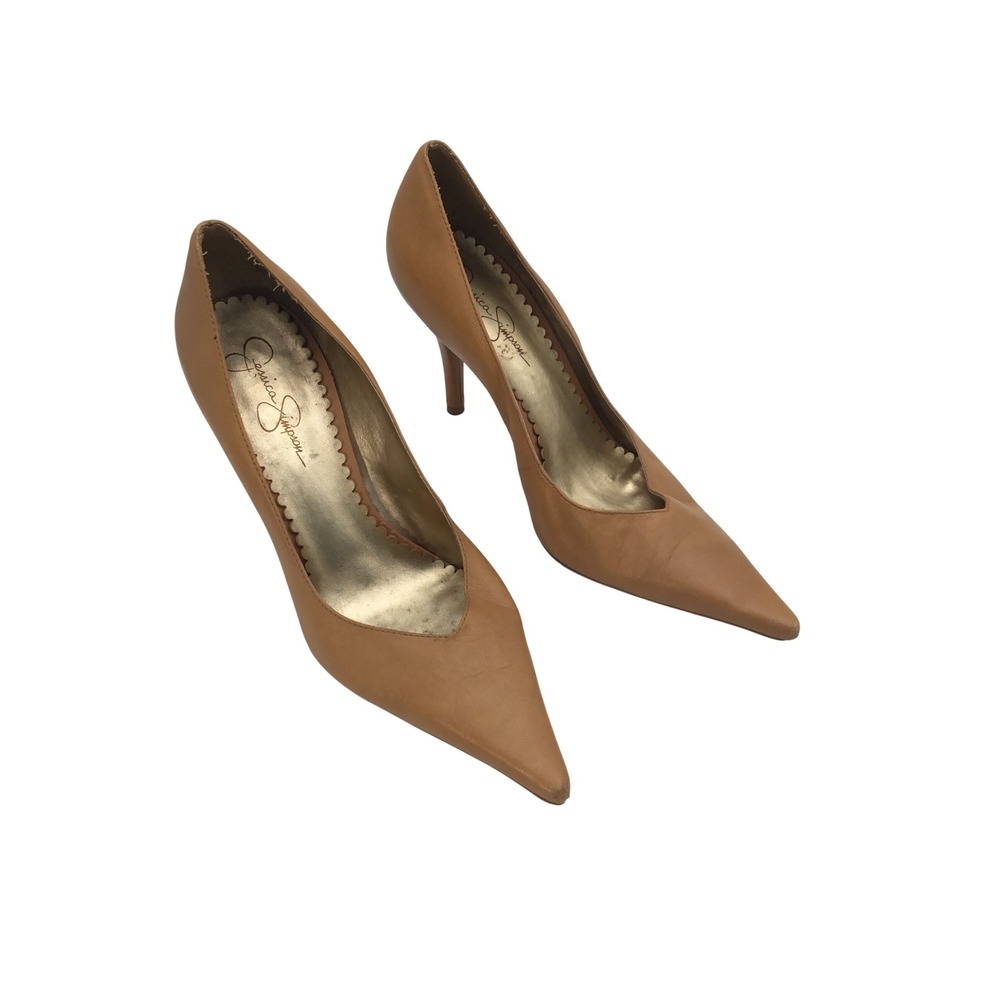 Jessica Simpson Tan Leather Pointed Toe Stiletto Pumps Heels Size 8.5 B